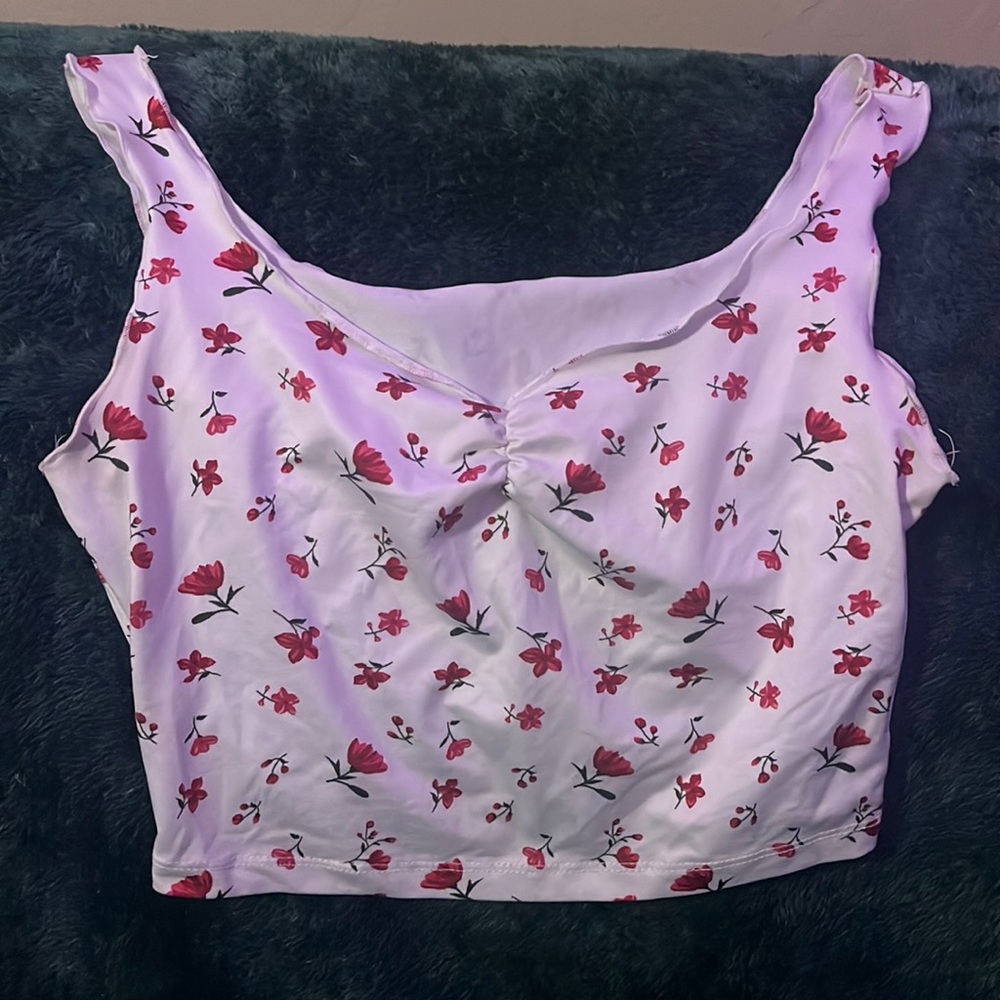 White and red flower tank top